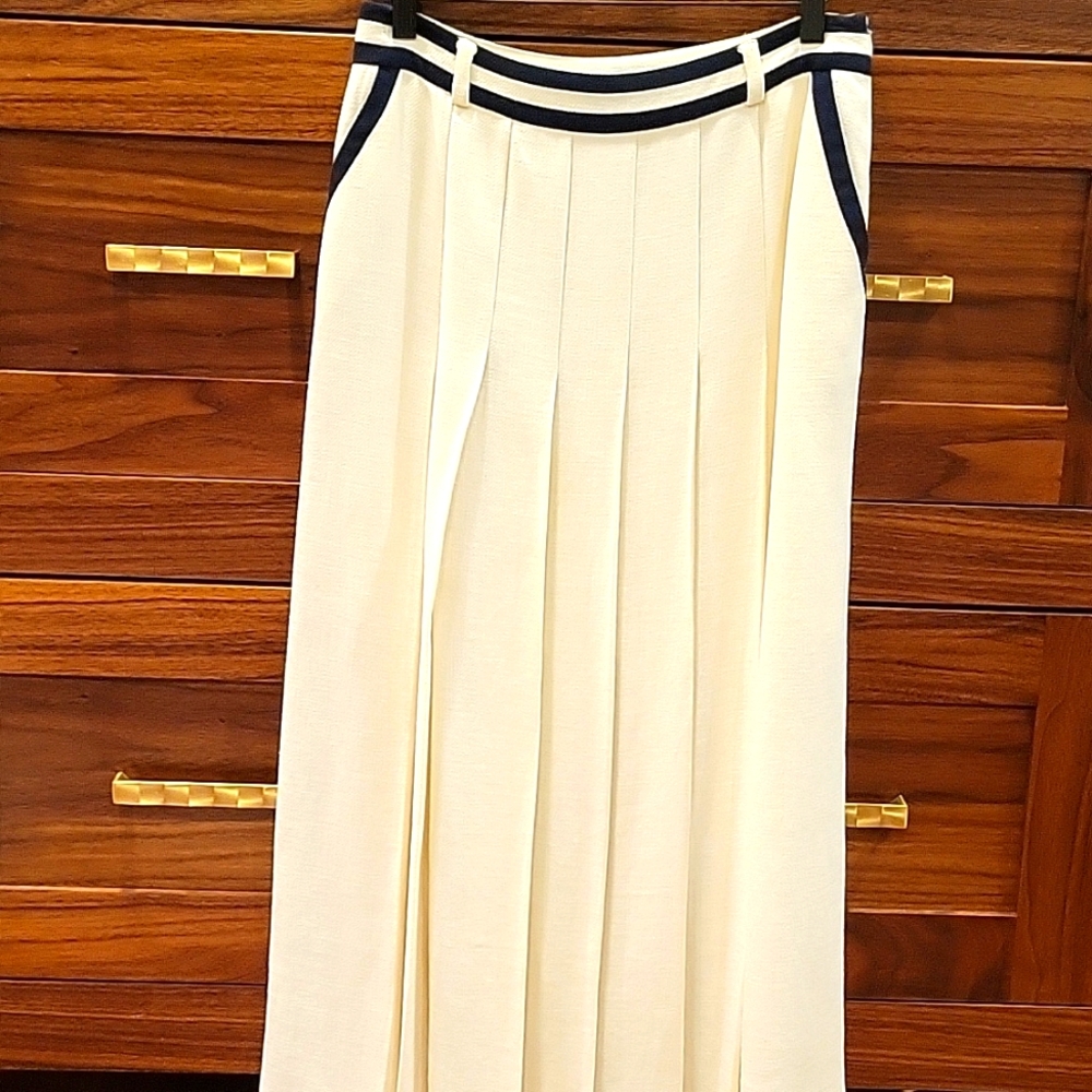 Rena Lange Cream Pleated Long Skirt